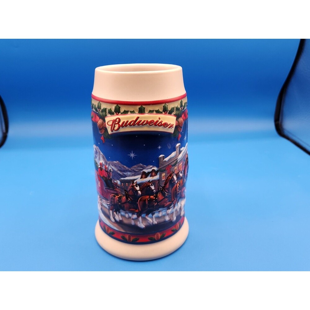 Vintage 2003 Budweiser Old Towne Holiday Stein By Ceramarte Of Brazil